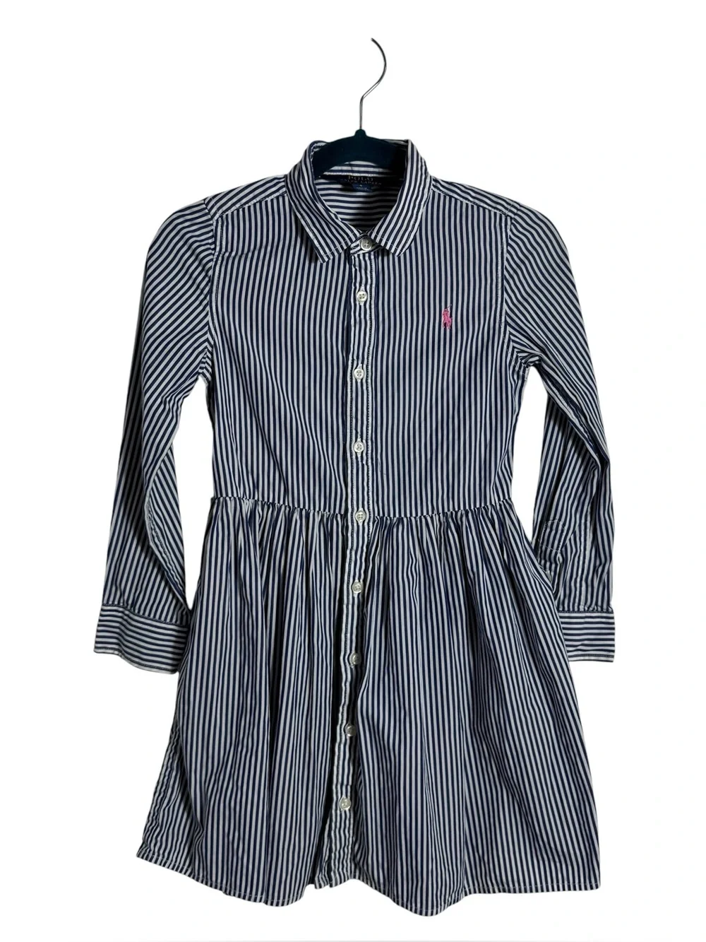 Polo Ralph Lauren Girls Striped Shirt Dress Navy White Size 5 Cotton